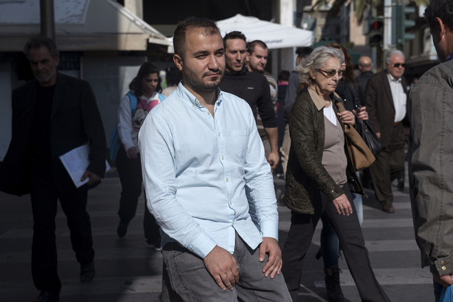 Former Turkish court clerk Yunuz Cagar is stranded in Athens as he seeks a way to join his wife and one-year-old daughter in Germany.