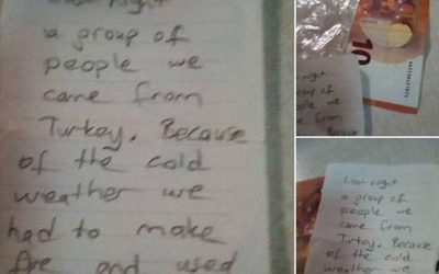 Greek man moved by Turkish refugees who left 10 euros for wood they took to stay warm